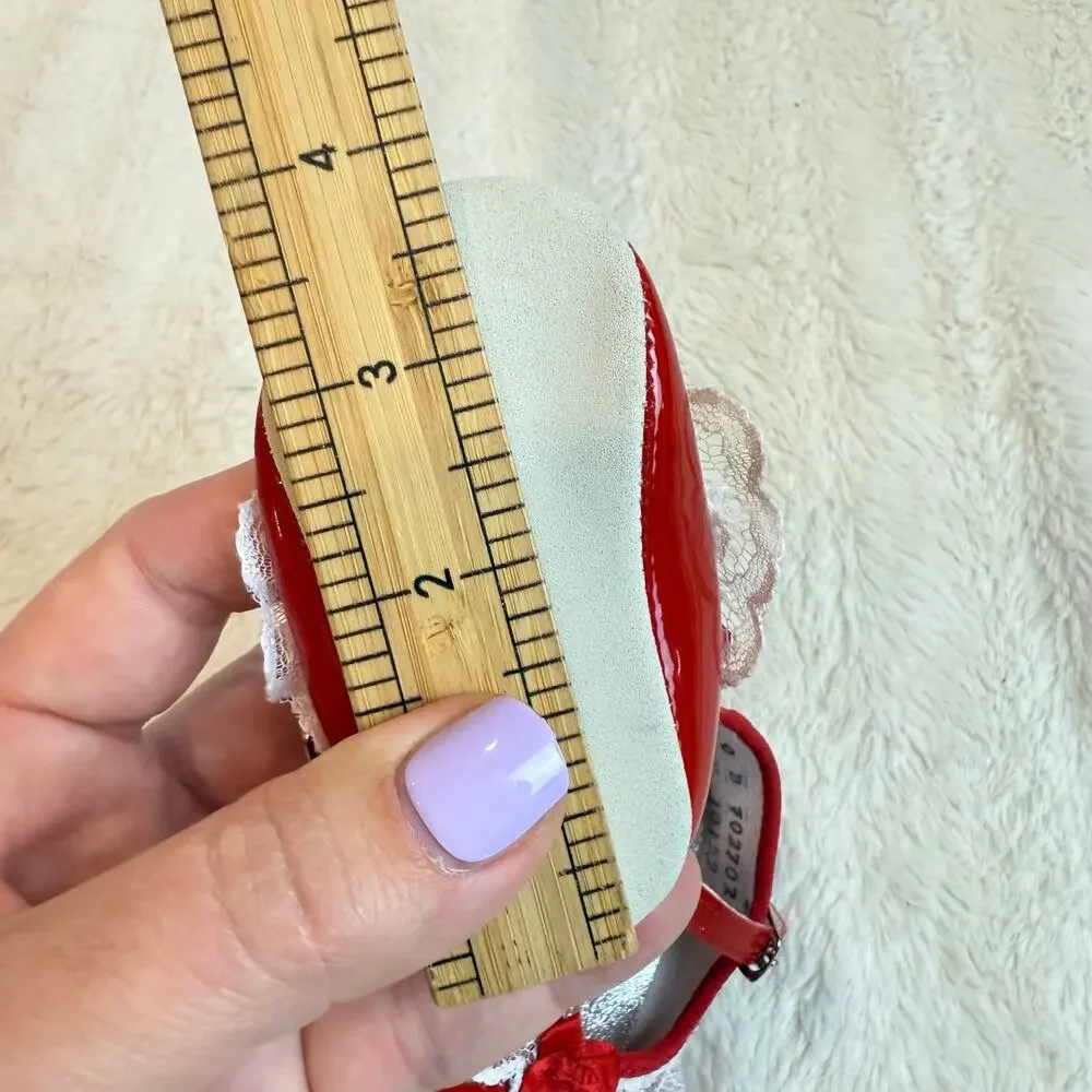 Vintage Carter's Red Baby Shoes Mary Janes Lace Bow Infant Newborn Girl 0